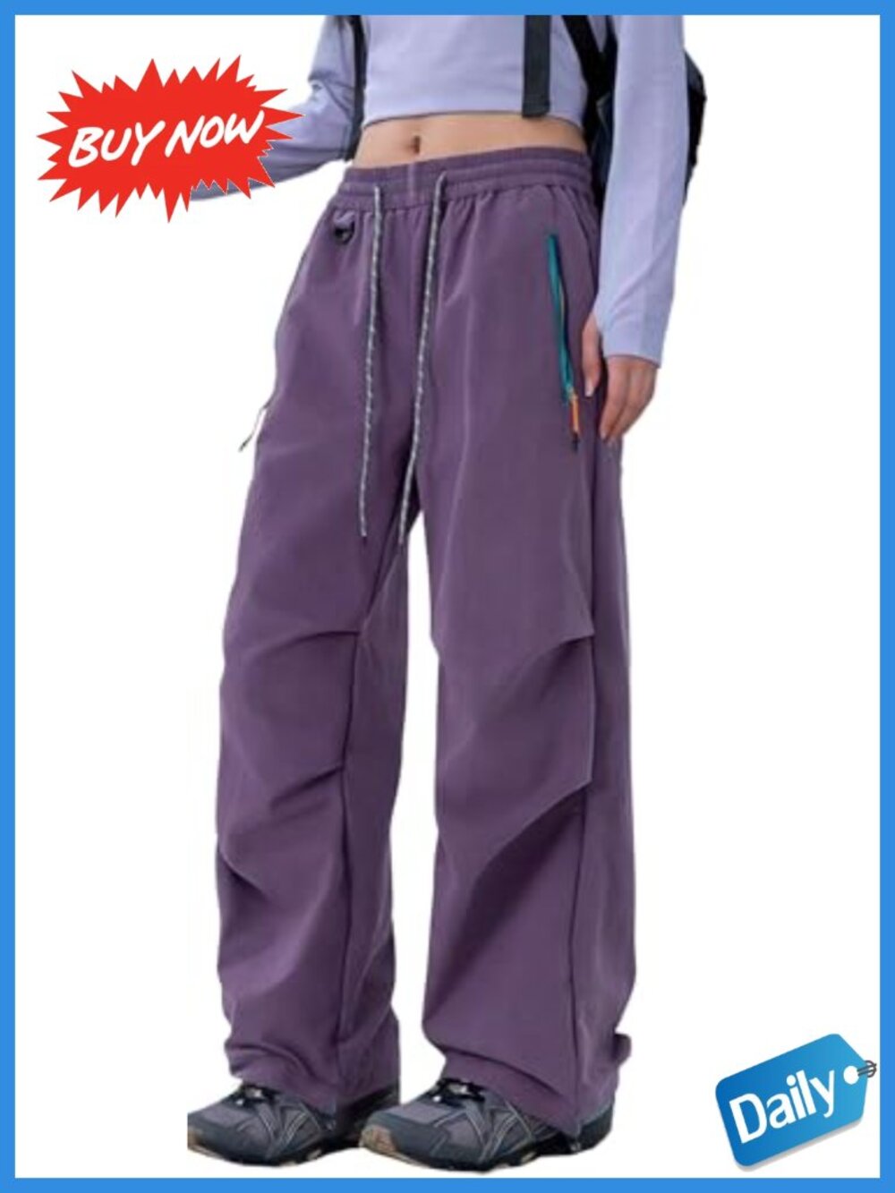 FEOYA Hiking Pants Baggy Waterproof Quick-Dry Cargo Parachute Travel Pants